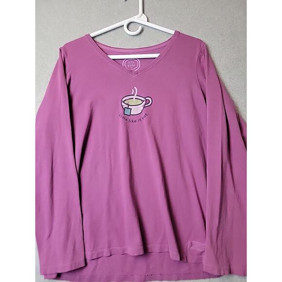 Life Is Good Classic Fit Cotton Purple LS V Neck Graphic Tee Shirt Women's Large - Picture 2 of 12